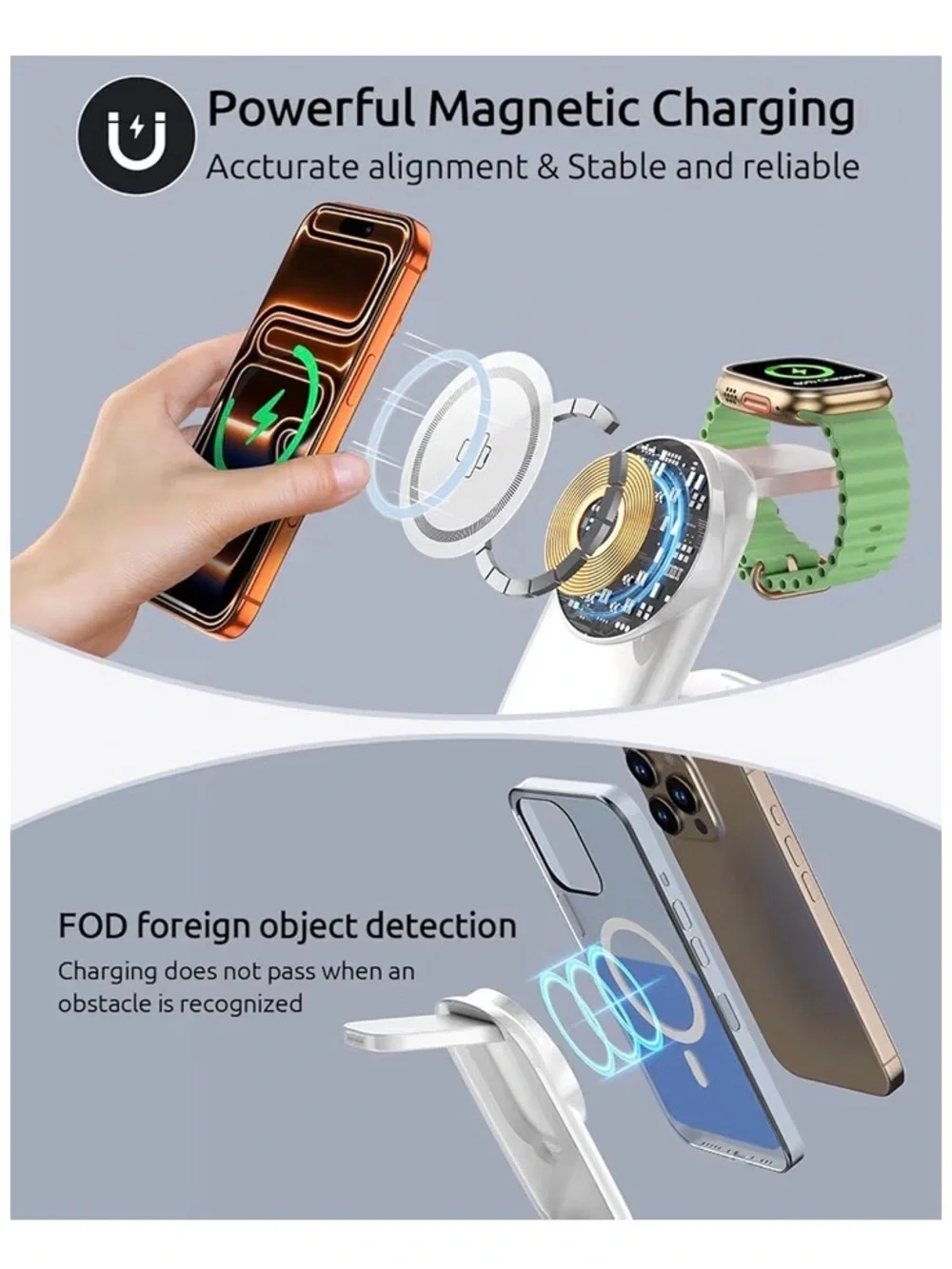 3-in-1 Magnetic Wireless Charging Stand — White